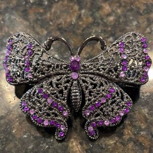 Ornate Butterfly Barrette with Purple Gems